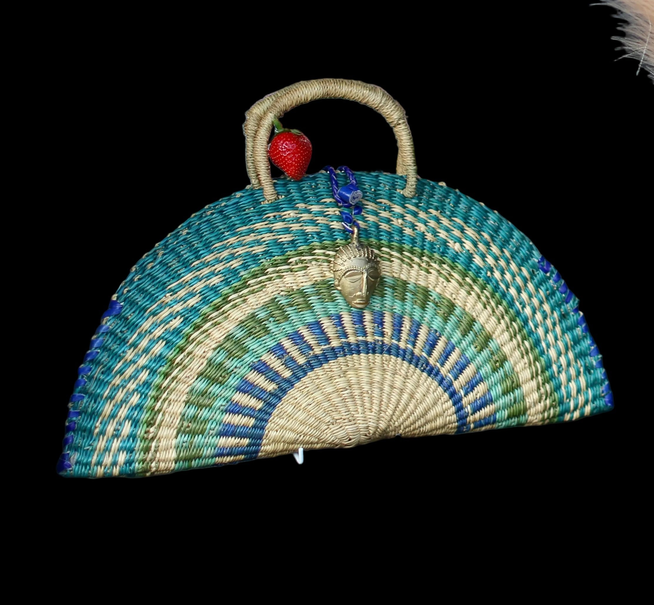 Half-Moon Heritage Handwoven Bag with Brass Mask