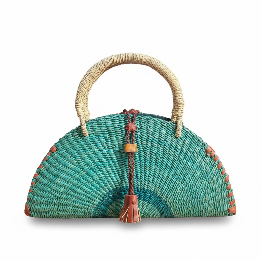 Medium KONGO Emerald Half-Moon Handwoven Bag.