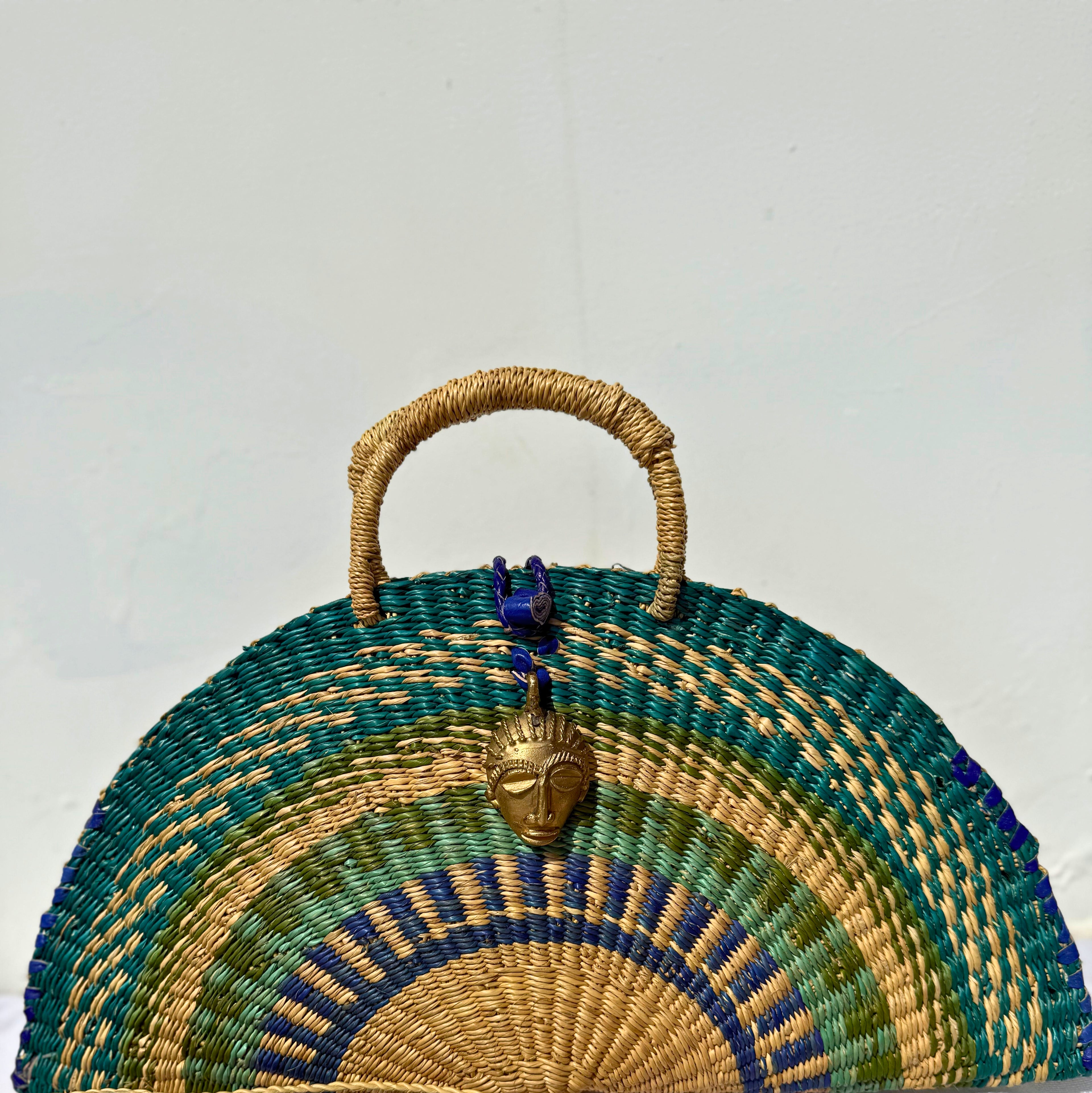 Half-Moon Heritage Handwoven Bag with Brass Mask