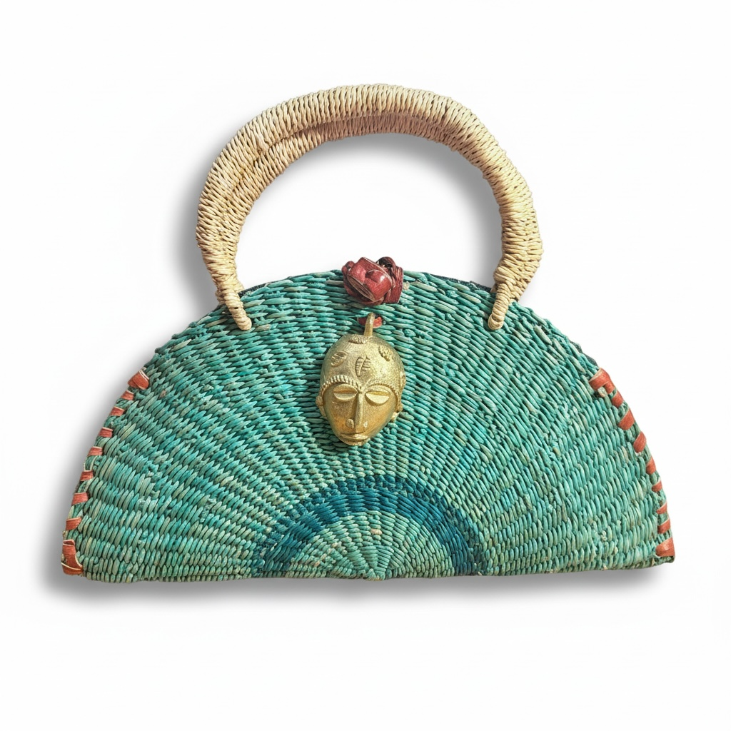Medium KONGO Emerald Half-Moon Handwoven Bag.