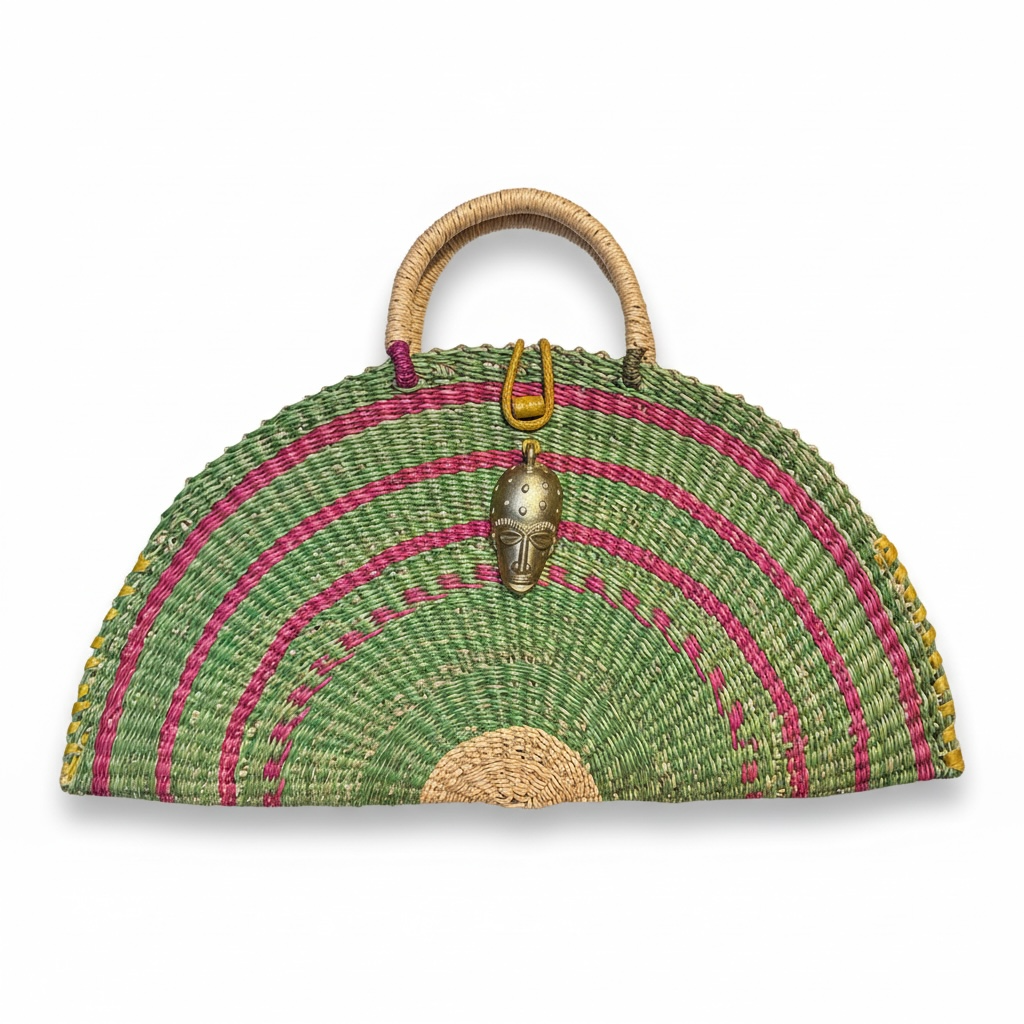 1. Large Kusana — Forest & Raspberry Handwoven Bag