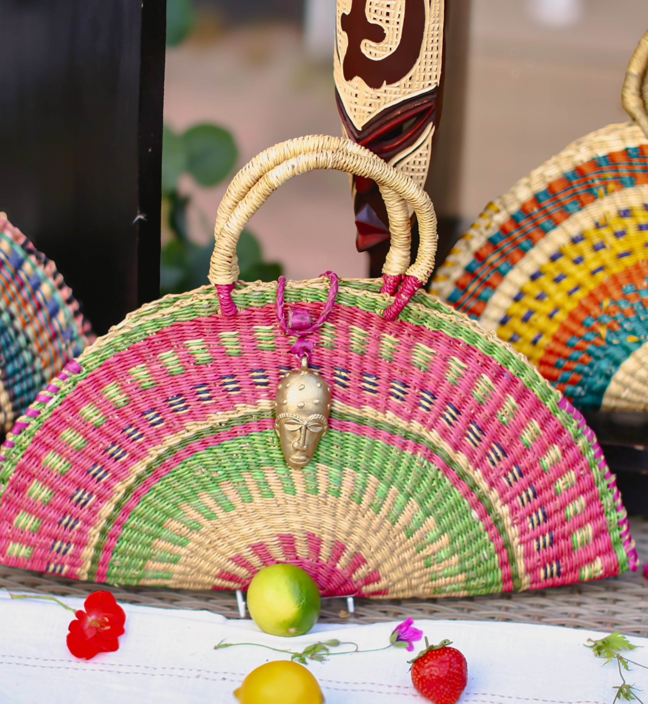 Oyster Silhouette Pink & Green Handwoven Bag