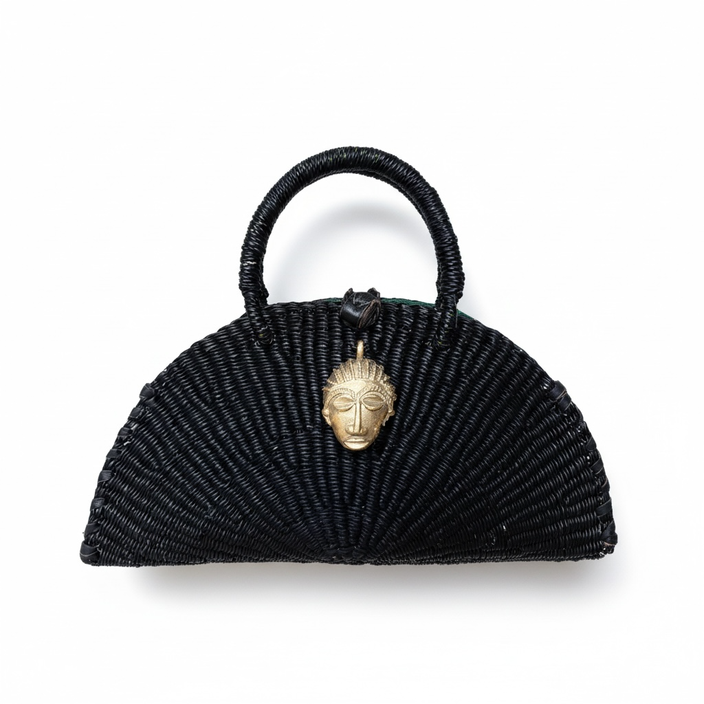 Small KONGO Half-Moon Handwoven Bag – Midnight Black