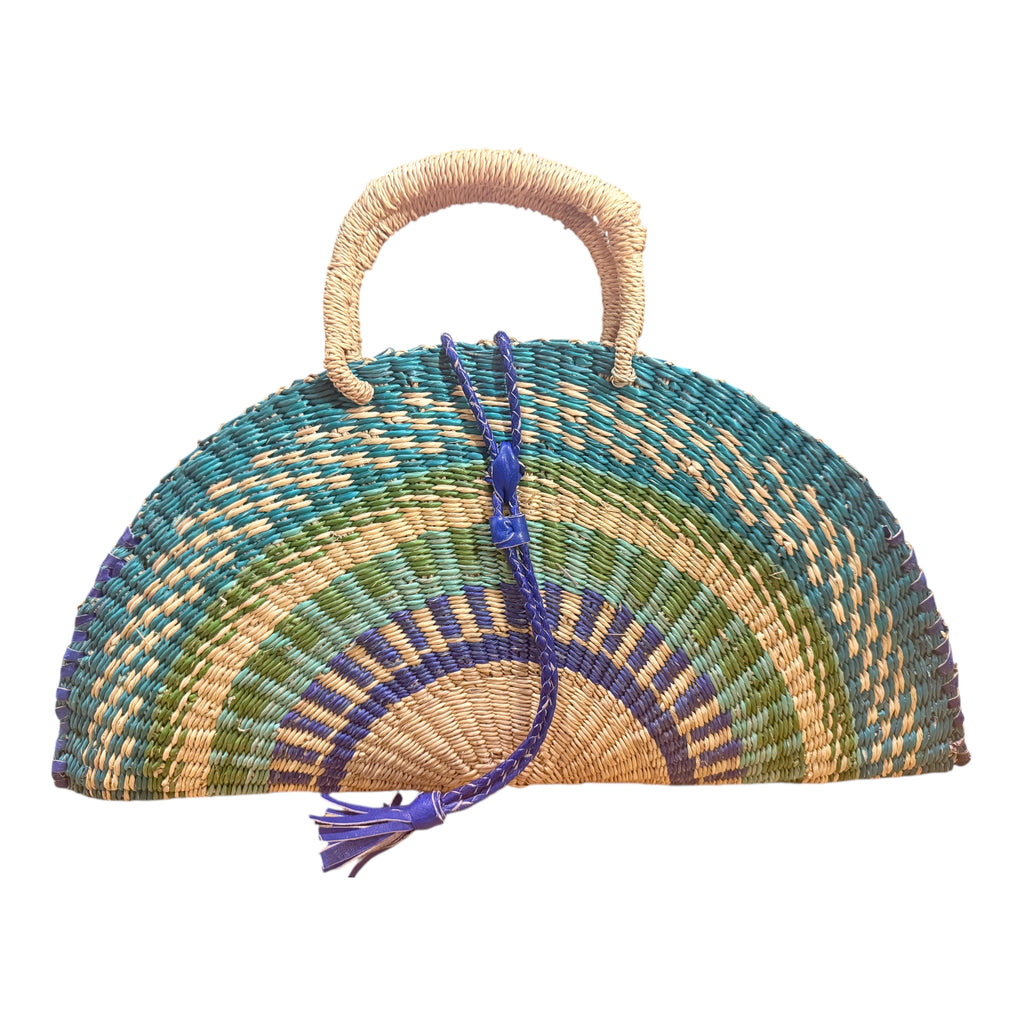 Large KUSANA Half-Moon  Handwoven Bag with Brass Mask