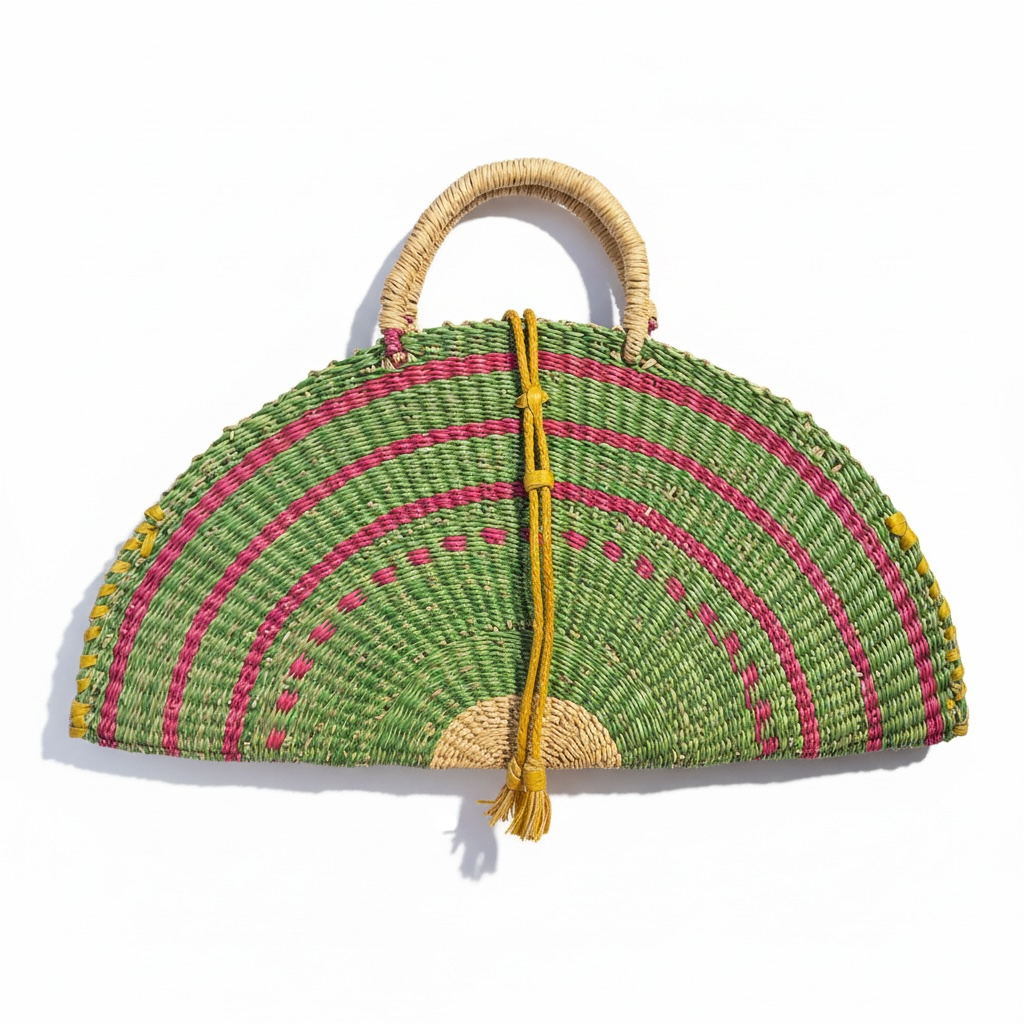 1. Large Kusana — Forest & Raspberry Handwoven Bag