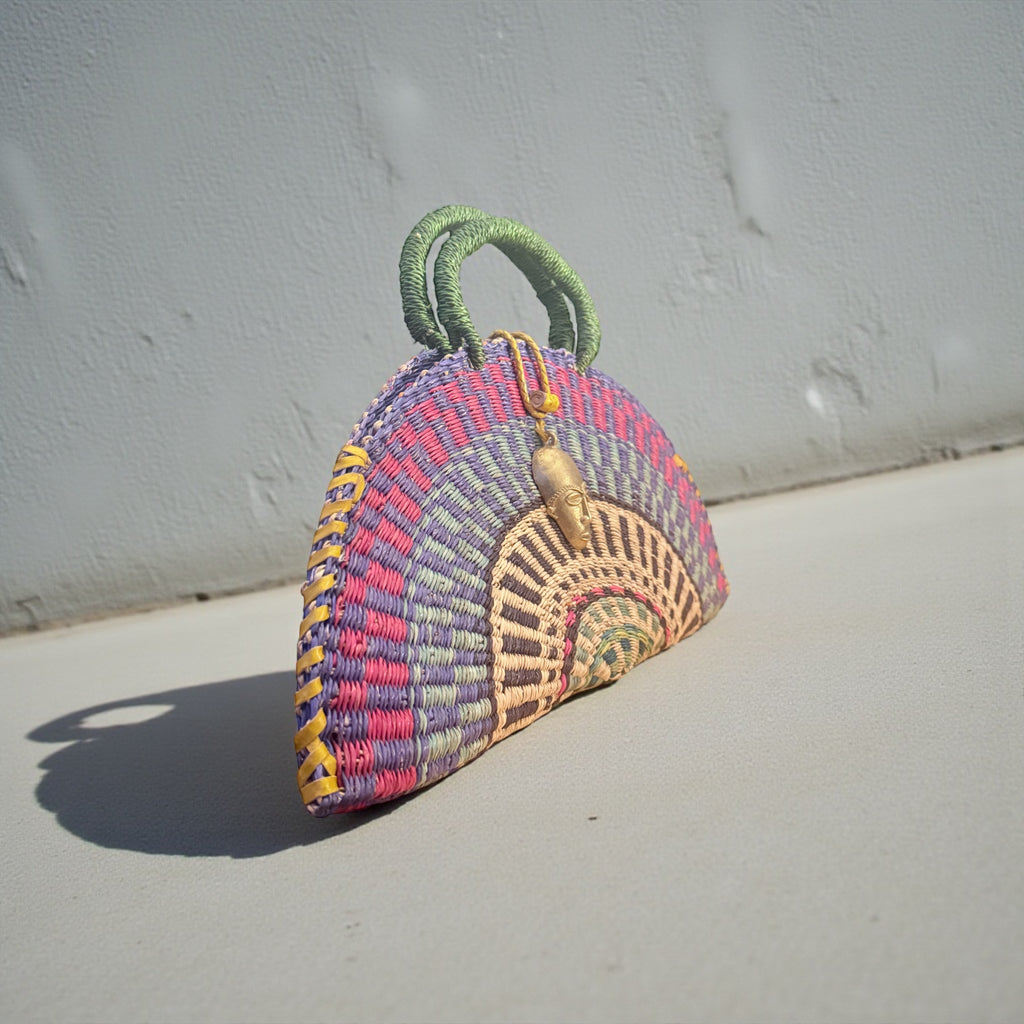 Large KUSANA Half-Moon Handwoven  Bag – (Natural Straw Multicolour)