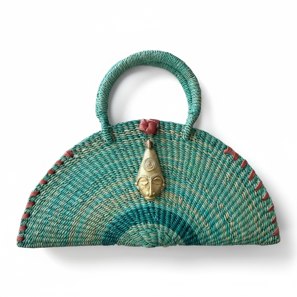 Medium KONGO Emerald Half-Moon Handwoven Bag.
